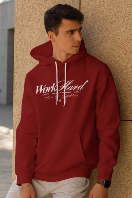 Work Hard – Minimal Motivational Hoodie Dark Maroon